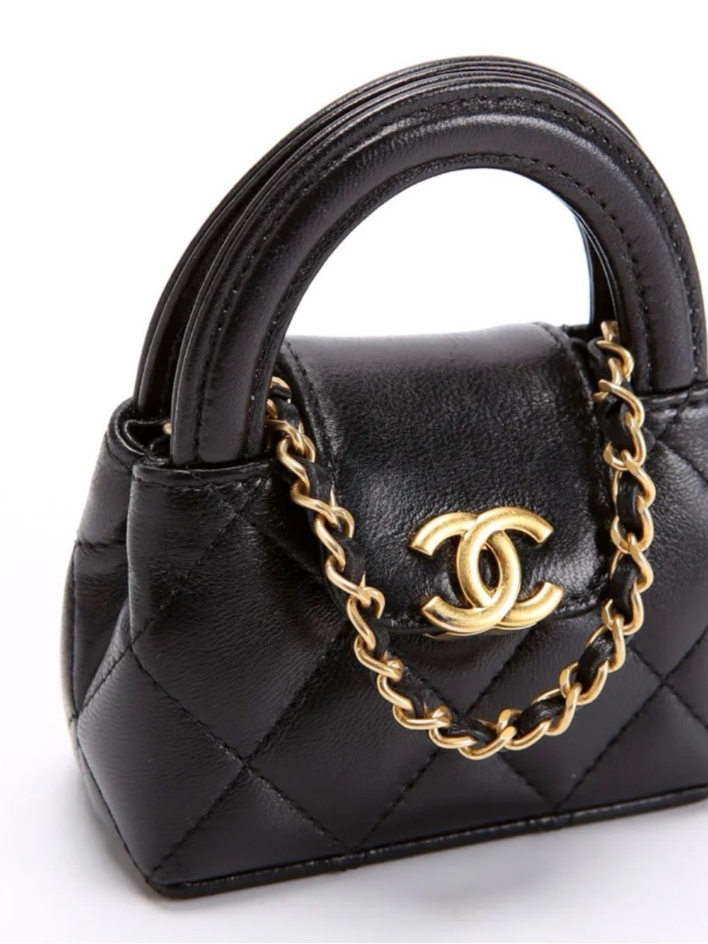 CHANEL Black Quilted Mini Top-Handle Bag with Gold Chain - Picture 3 of 7